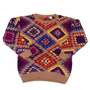 Vintage Trifles 80s Wool Sweater  Fair Isle Geometric Southwestern Women Medium